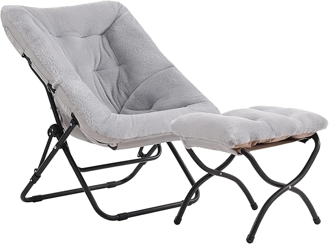 Tiita Folded Chair with Ottoman, Soft Faux Fur Oversized Folding Accent Chair
