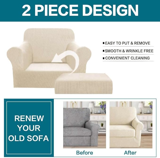 Turquoize 2 Piece Chair Covers for Living Room Armchair Cover Armchair