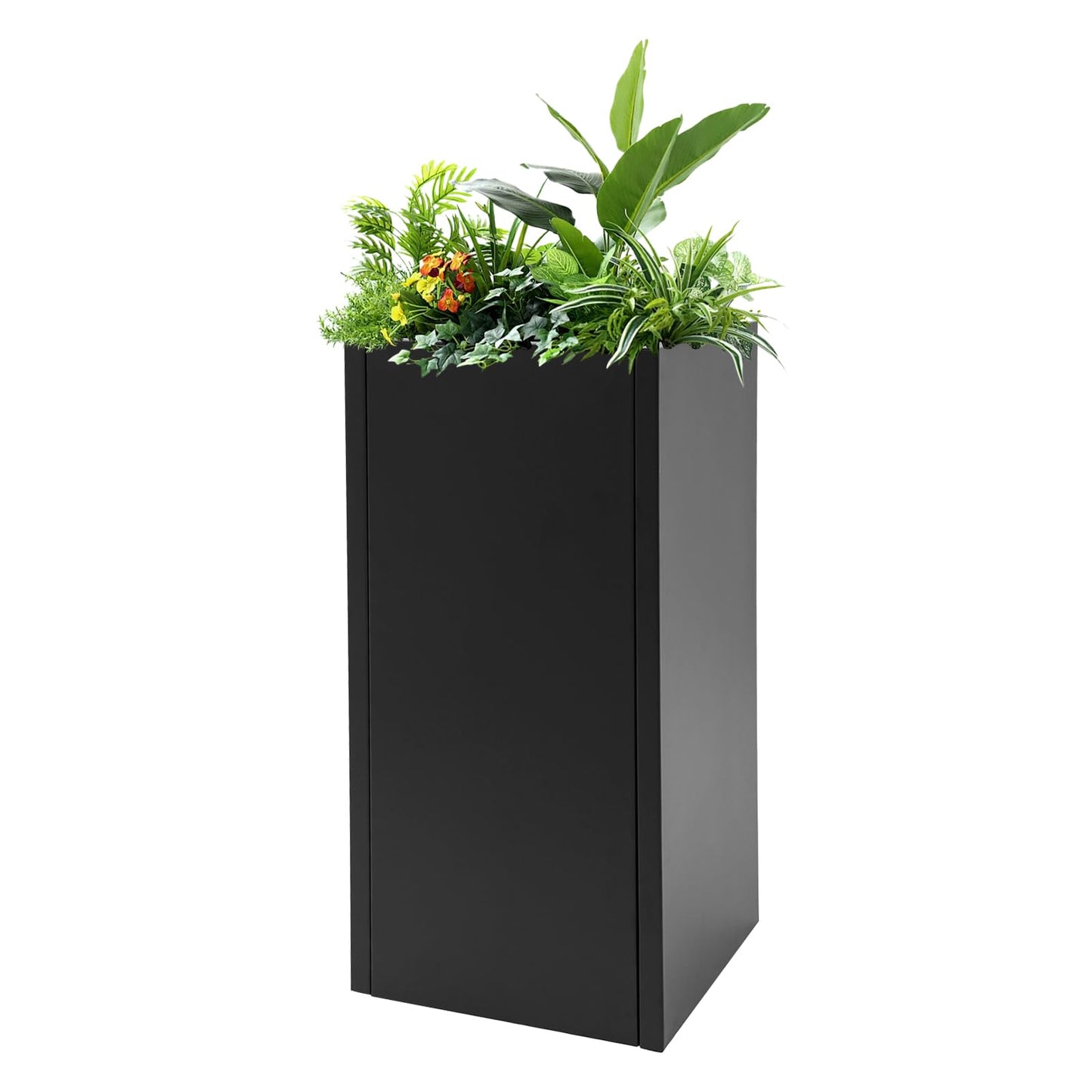 Yellulu Planter Box with Removable Insert Shelf | Rectangular Modern Metal Planter Box|Indoor Outdoor Cube Steel Flower Pot | for Patio, Deck, Yard, Garden (Black, 14" L x14 W x 30" H)