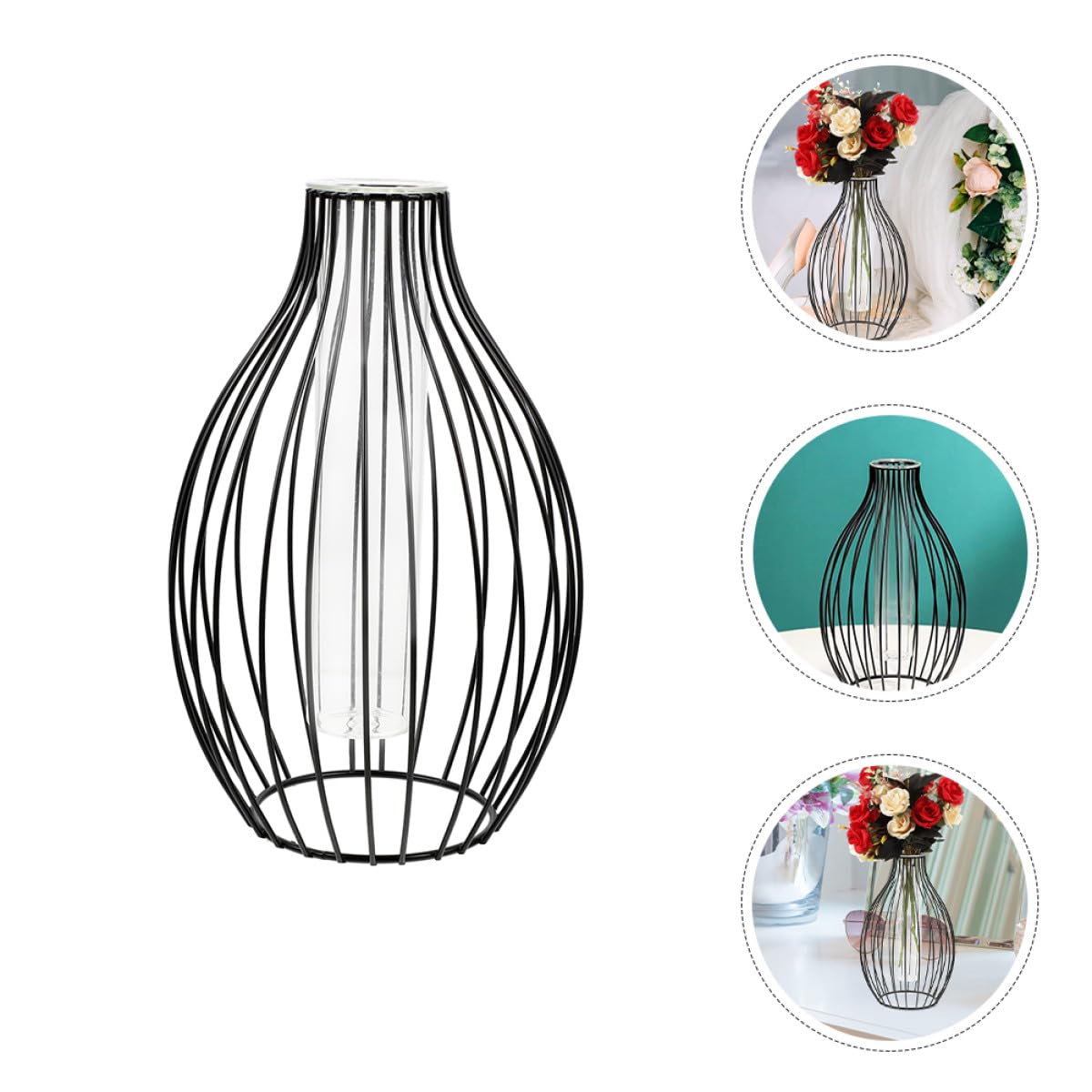 Beavorty Glass Tube Hydroponic Propagation Station with Black Iron Frame, Geometric Nordic Style Plant Terrarium Vase for Home Table Decoration