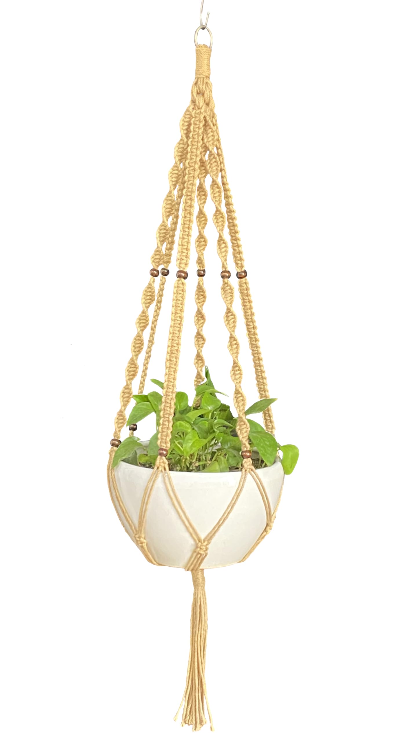 Plant Hanger Macrame Hemp Rope 6 Legs 51 Inches for Indoor Outdoor, Living Room, Kitchen, Deck, Patio, High and Low Ceiling with Size of 10-12 inches Without The Pot