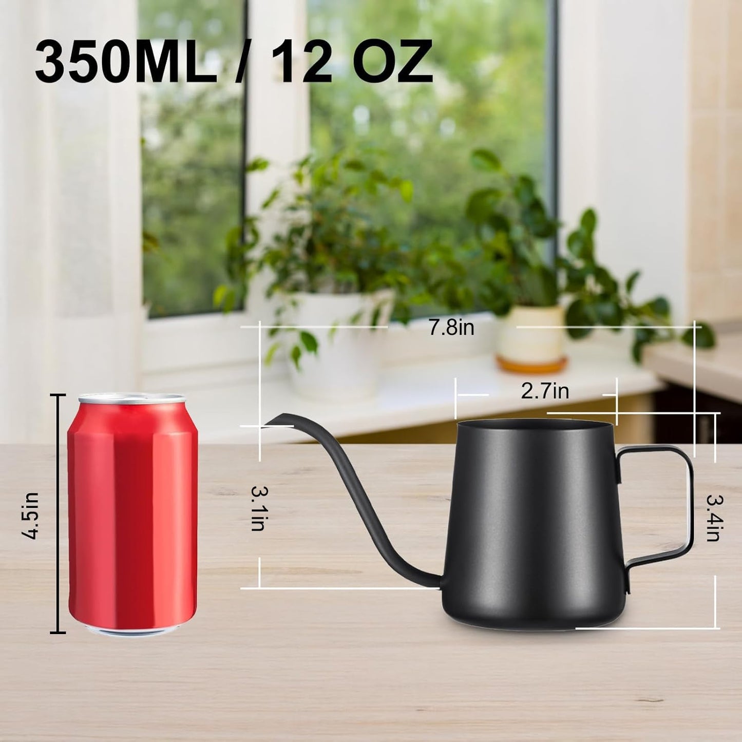 Lizhluzh 20oz/600ml Watering Can Indoor Plants, Stainless Steel Plant Watering Can with Long Spout (Black)