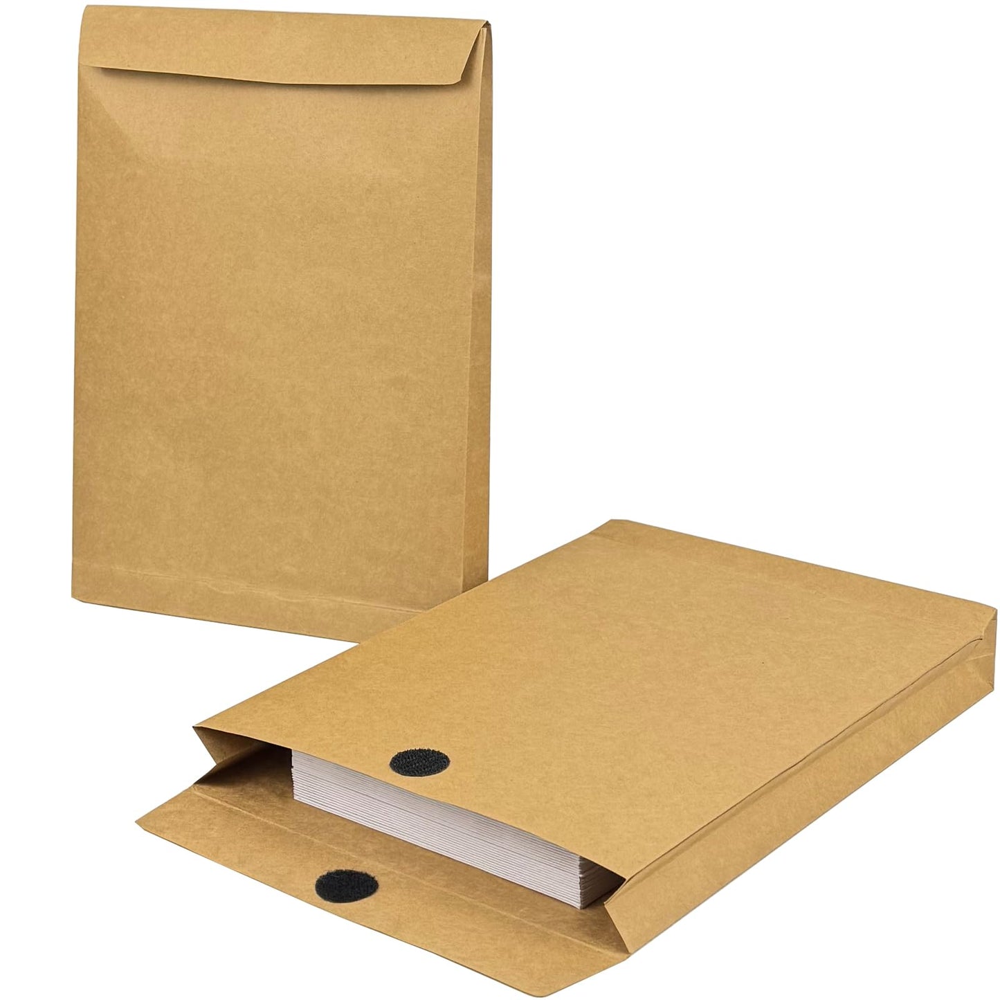 Neehows 15 Pack Expandable Large Kraft Envelopes, 9.3" x 13" Big Mailing Envelopes Hook-and-Loop Closure Anti Tear Catalog Envelopes for Business Office Paper Documents File Storage - Brown