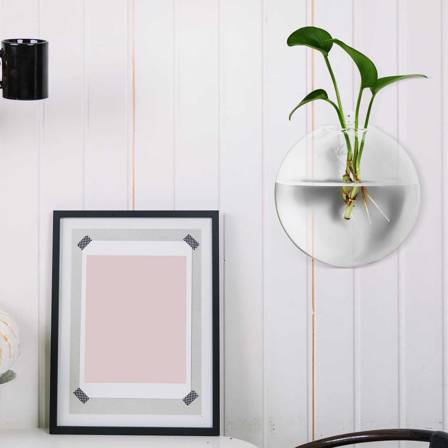 DOITOOL Wall Mounted Glass Vase for Hydroponics Plants, 4pcs Flat Bubble Hanging Terrarium Holders, Indoor Decorative Flower Containers for Wedding Centerpieces and Home Décor