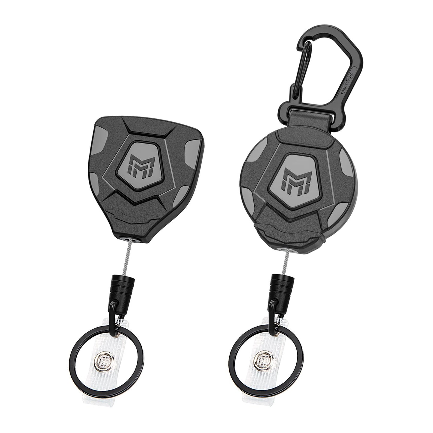 MNGARISTA Heavy Duty Retractable Keychain, Belt Clip Ver. & Carabiner Ver., 9 oz Retraction, 31.5" Steel Rope, Tactical ID Badge Reel with Key Chain Retractor, 2-Pack