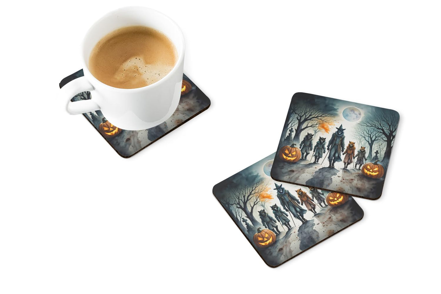 Caroline's Treasures Werewolves Spooky Halloween Foam Coaster Set of 4 Cup Coasters for Indoor and Outdoor, Coaster for Tabletop Protection, Anti Slip, Mouse pad Material