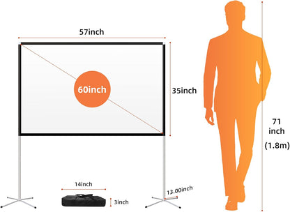 Portable Projector Screen 60inch,Movie Projection Screen,Indoor Projector Screen and Stand, 16:9 Projector Screen 4K HD Wrinkle-Free Lightweight