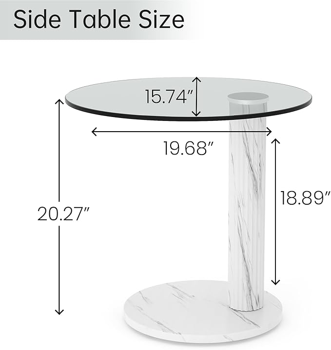 Hooseng Glass Round Coffee Table End Table, 22-Inch Modern Tempered Transparent