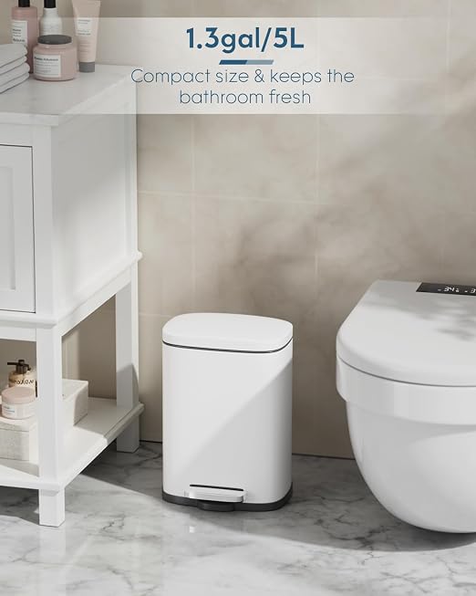 Arlopu 13.2+1.3 Gallon Step Trash Can, Stainless Steel Garbage Bin, Soft-Close Rubbish Bin with Removable Plastic Inner Bucket, Fingerprint-Proof, Lid Dustbin, for Kitchen Home (White)