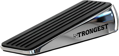 STRONGEST HOME Stoppers for Bottom of Door – Heavy Duty Metal Rubber Door Stopper, Non-Slip Door Stop for Heavy Doors, Works on Wood, Tile & Carpet Floors, Wedge Chrome 1 PC + 1 White Wall Protectors