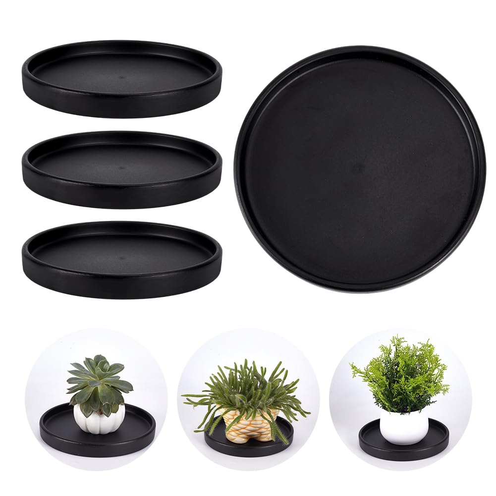 GOMAKERER 4 Pcs Ceramic Plant Saucer Pot Tray, 7 Inch Plant Drip Trays Ceramic Flower Pot Base Multi Functional Decorative Tray for Indoors Outdoor Use Home Office Decor