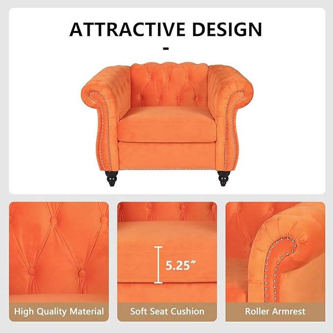 Mid-Century Sofa Chair, Velvet Accent Chair