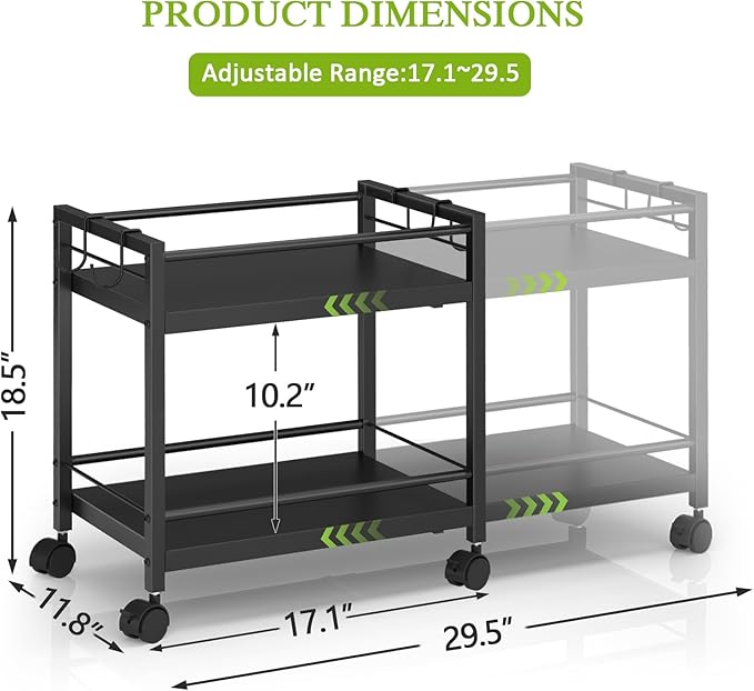 1 Pack 2-Tier Expandable Pantry Floor Organizer Cart, Rolling Pantry Storage Cart with Wheel, Adjustable Can Organizer for Kitchen Pantry, Pantry Shelves and Storage Rack for Snacks, Vegetables, Black