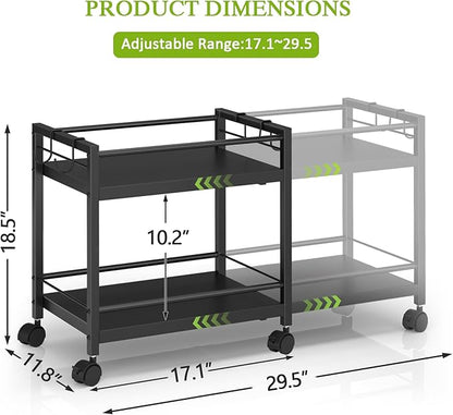 1 Pack 2-Tier Expandable Pantry Floor Organizer Cart, Rolling Pantry Storage Cart with Wheel, Adjustable Can Organizer for Kitchen Pantry, Pantry Shelves and Storage Rack for Snacks, Vegetables, Black