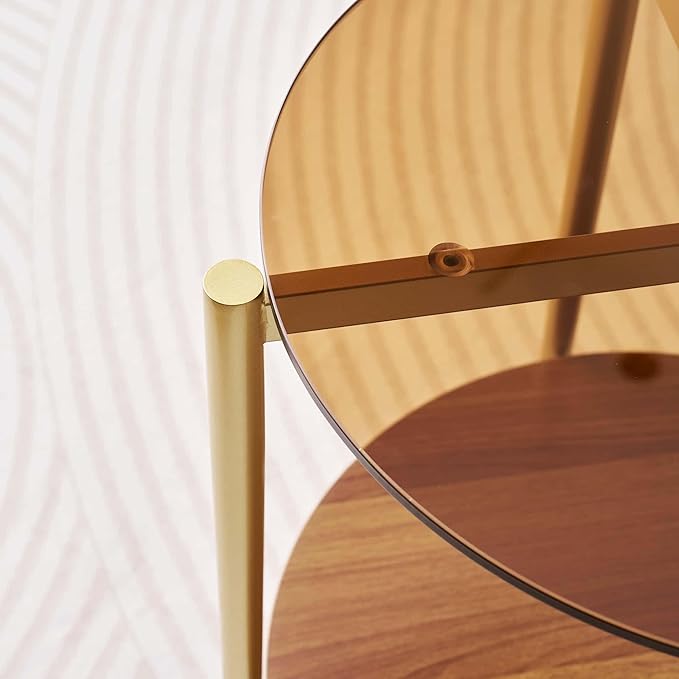 LumFurn Round Glass End Table, Mid-Century Modern Design Sofa Table