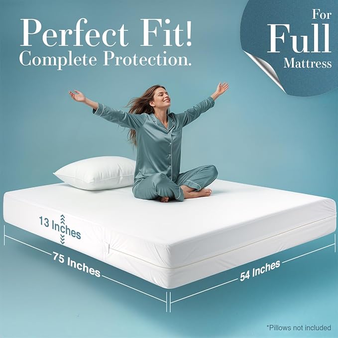 Utopia Bedding Full Size Mattress Protector Zippered, 100% Waterproof Bed Bug