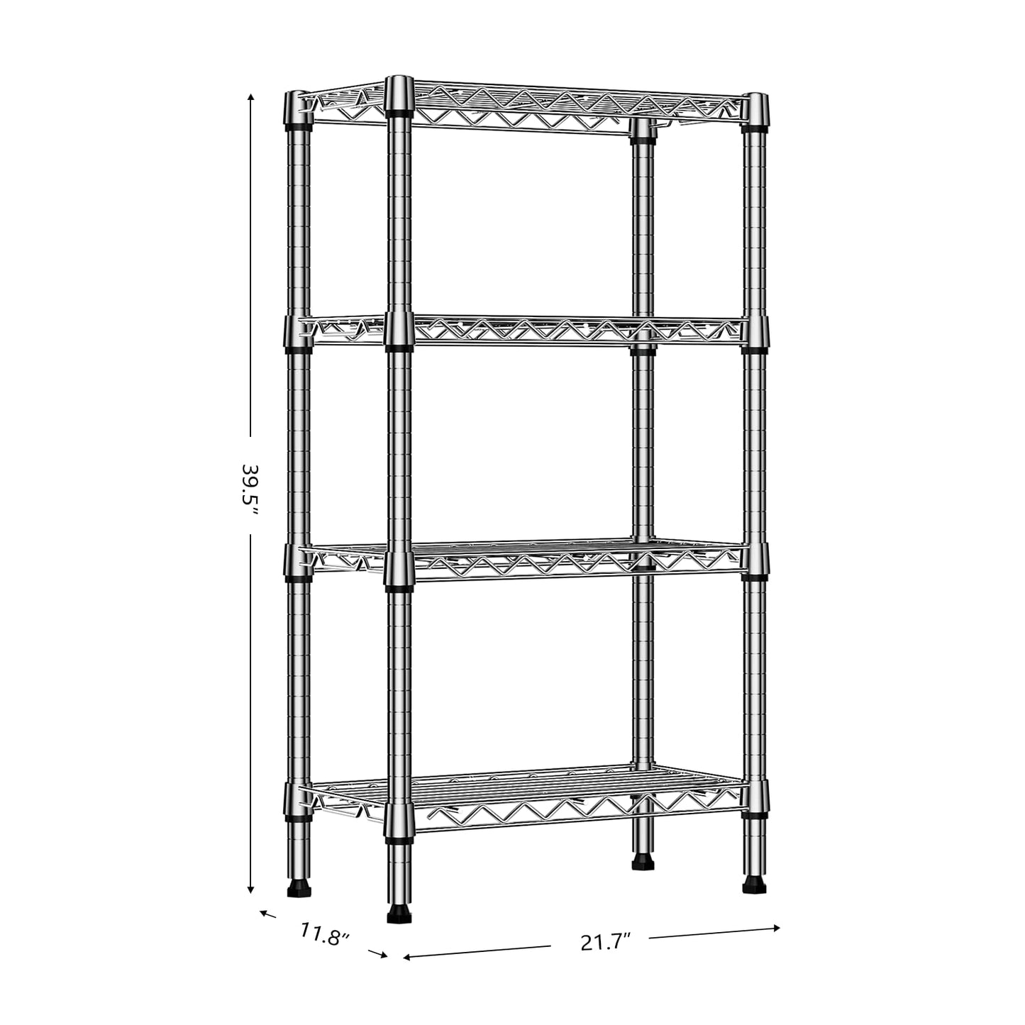 M MZG 1000 lbs 4 Tier Shelf Metal Storage Shelves Wire Rack Closet Organizers with PP Board for Garage Kitchen Bathroom Laundry Chrome 11.8" D x 21.7" W x 39.5" H