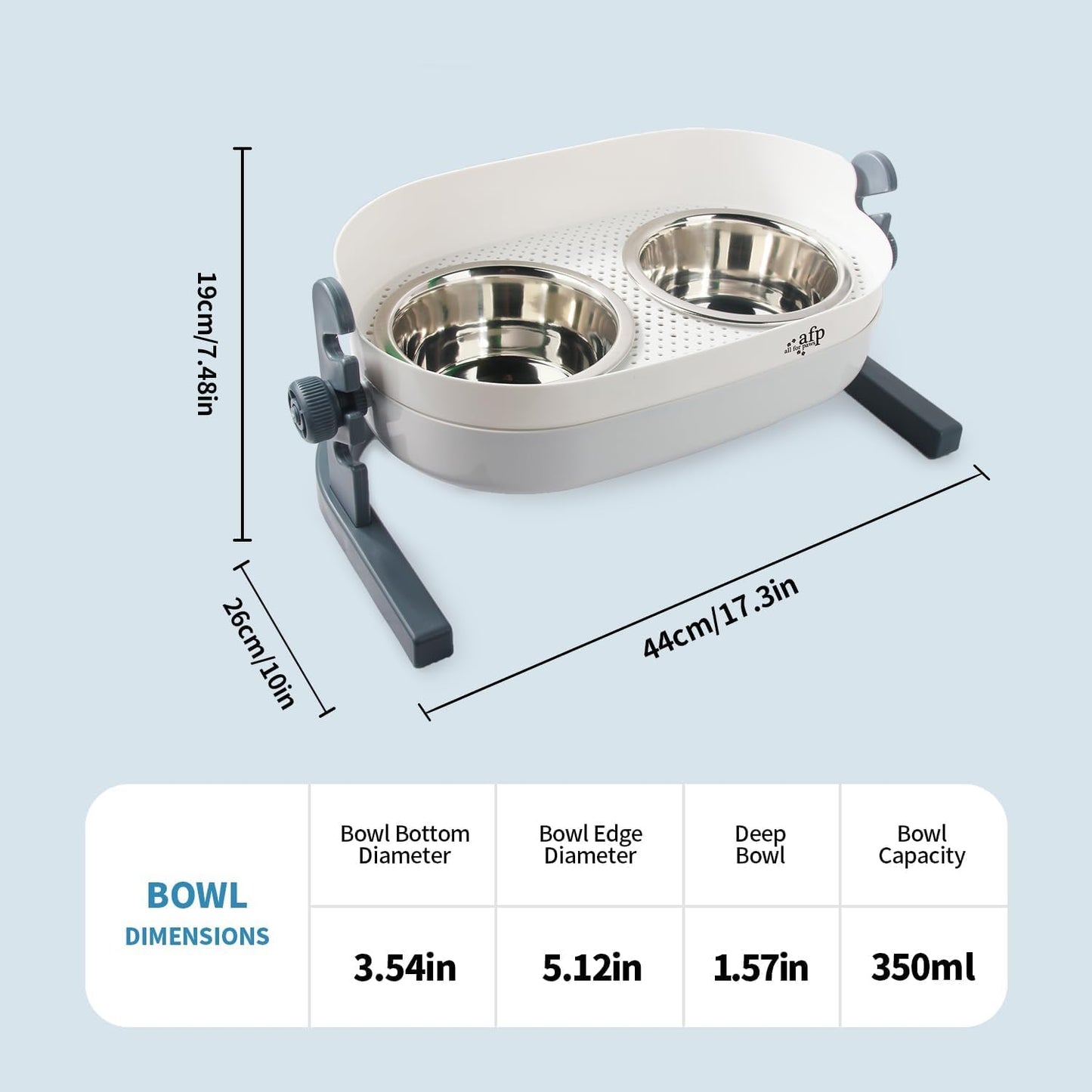 All for Paws Height Adjustable Cat Elevated Bowls Stainless Steel Dog Food Water Bowls, Height Adjustable Cat Feeder Mess Proof Pet Feeding Bowls for Small to Large Size Cats
