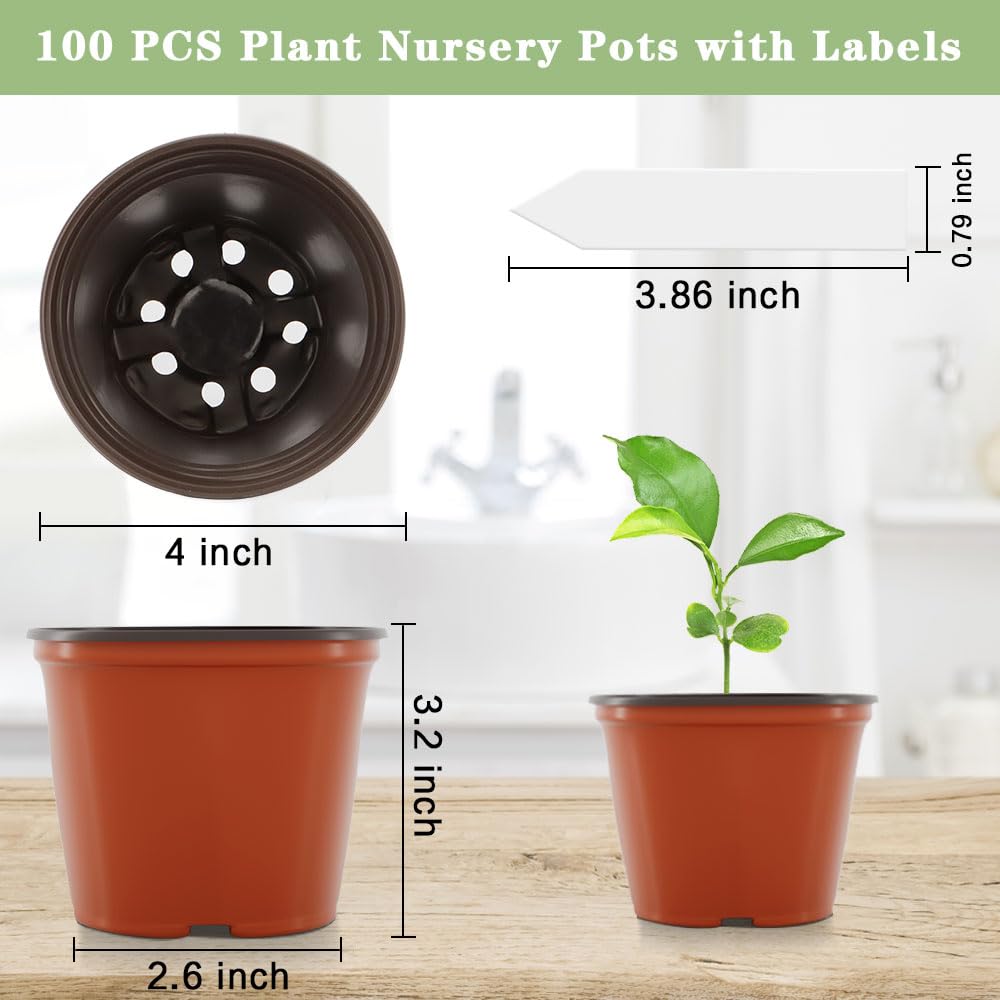 Bluckincle 100 PCS 4 Inch Plant Nursery Pots and 6 Inch Plant Seedling Pots