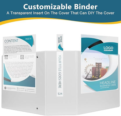 CIXILDTS 5-Inch 3 Ring Binder, Standard 5" Slant-D Ring Binder Fit Letter Size Paper, Presentation View Binders, White, 2-Pack