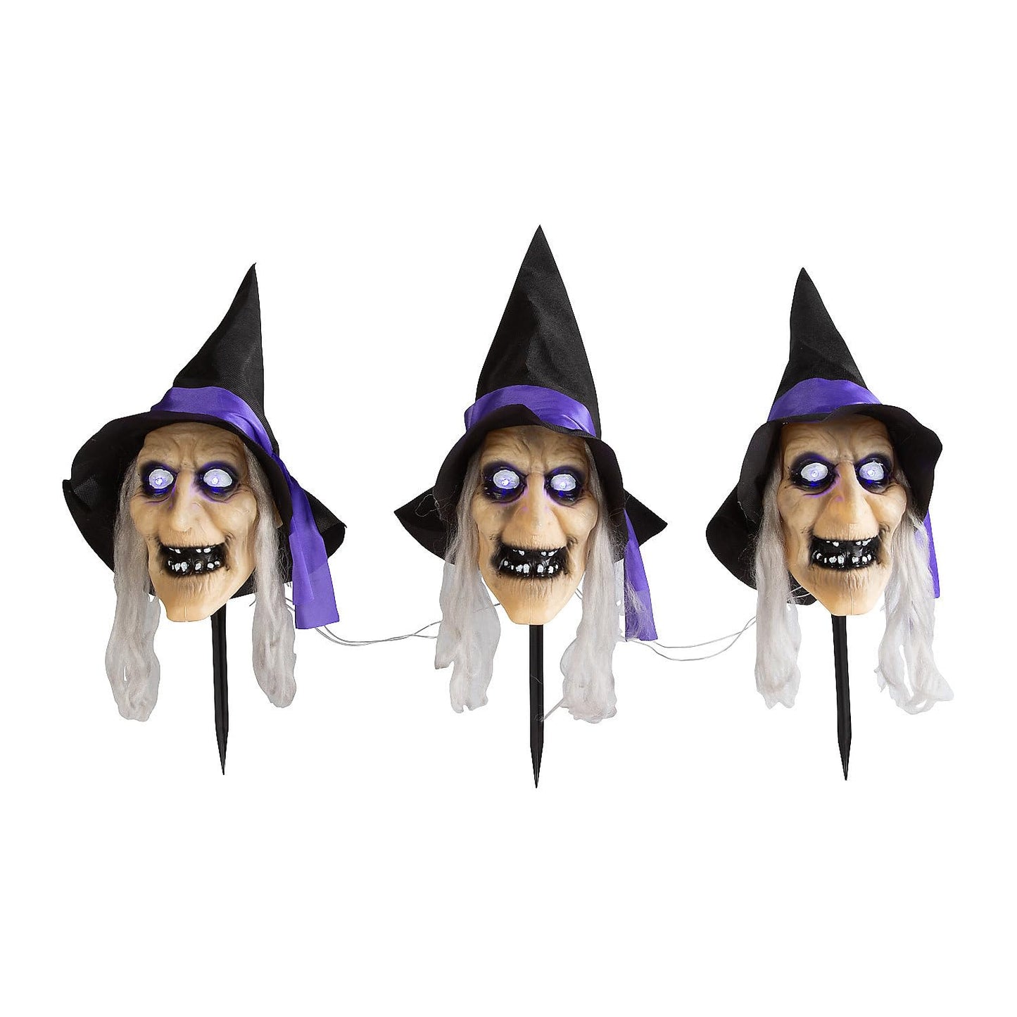 Fun Express 3 Pieces 2 ft. Light-Up Witch Head Yard Stake Halloween Decorations