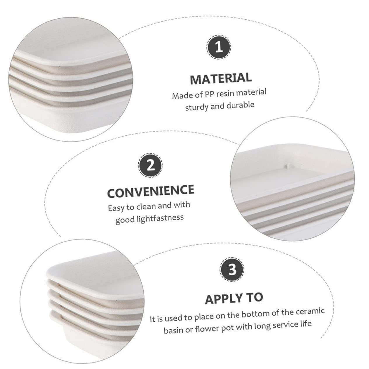 BESPORTBLE Planter Tray: 4pcs Plastic Plant Saucer, Rectangular Planter Pot Saucers, Plant Trays Rectangle Square Pans