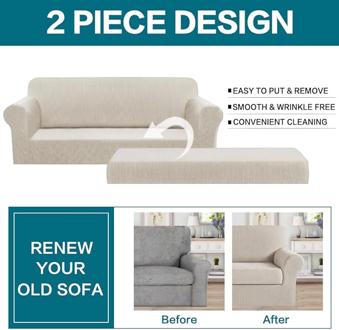 Turquoize Stretch Sofa Slipcover 2 Pieces Sofa Cover Couch Cover