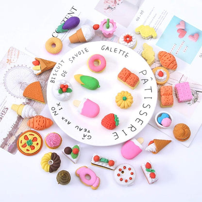 72 Pcs Assorted Food Pencil Erasers Toy Set, Cake Dessert Fruit Puzzle Erasers Toys for Kids Reward Party Favors (Food)