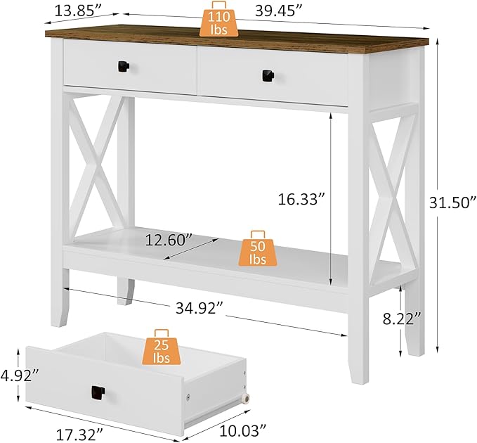 Lomojo Console Table, Sofa Table 13.8" D x 39.37" W x 31.5" HEntryway Table