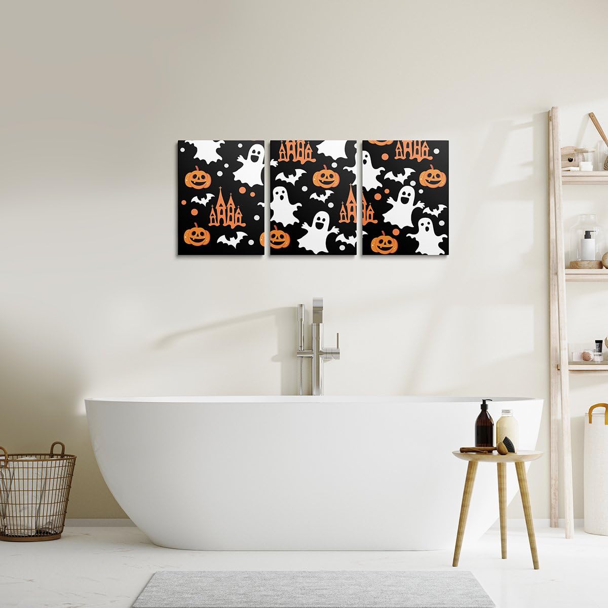 jejeloiu Halloween Decor Kids Canvas Wall Art for Living Room Bedroom Cartoon Ghost Picture Wall Decor for Bathroom Bat Boys Girls Artwork Posters Pumpkins Painting 12"x16"x 3Pcs