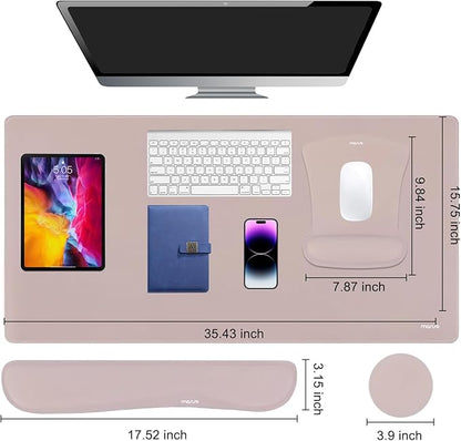 MOSISO Keyboard Mouse Pad Set, Large Gaming Mousepad&Keyboard Wrist Rest&Mouse Wrist Rest&Coaster, Ergonomic Non-Slip Mousepad&Easy Typing Cushion with Memory Foam for Home Office, Taupe Brown