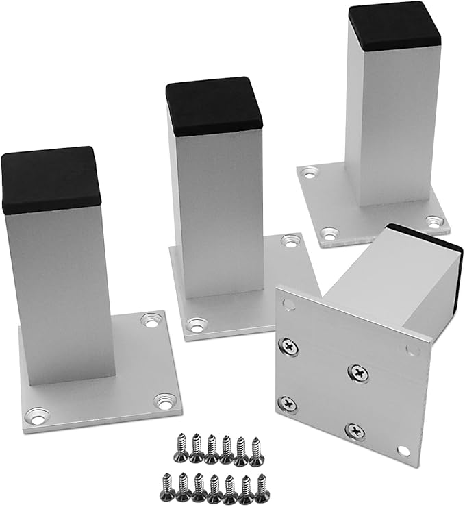 4Pcs 4Inch Metal Furniture Legs, Square Metal Cabinet Support Foot