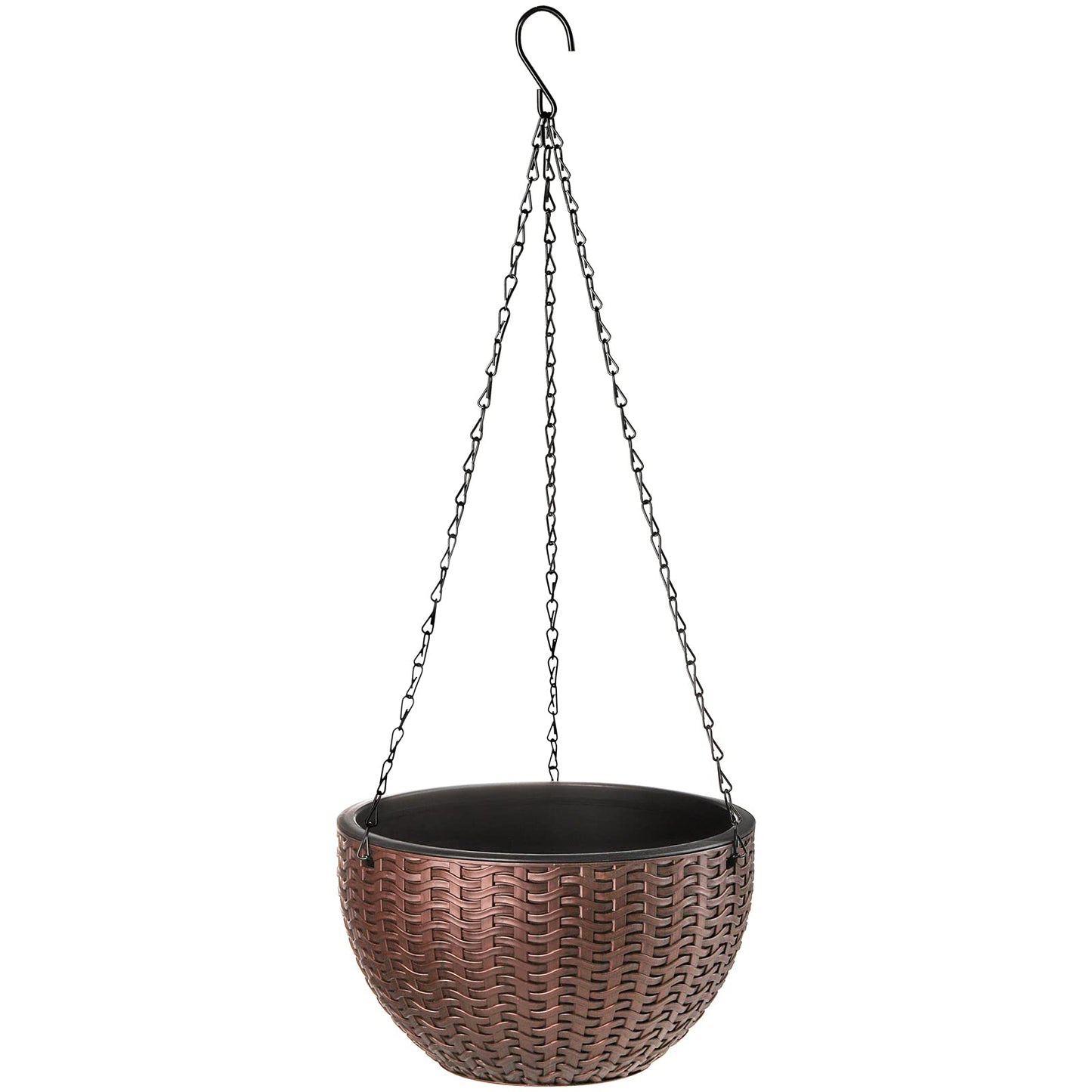 Foraineam 10.2 Inches Round Basket Hanging Planter Dual-pots Design Garden Flower Plant Pots Hanging Planter Baskets with Drainer and Chain for Indoor Outdoor Use