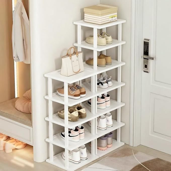 SAN HE Bamboo Shoe Rack 5Tier- Vertical White Shoe Rack
