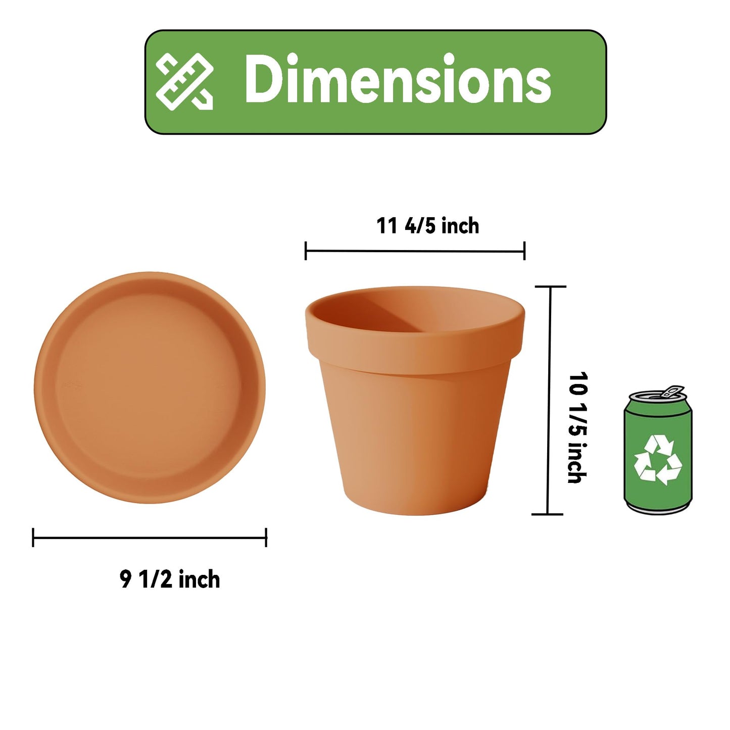 Fcacti 12 inch Terracotta Pots Set with Saucer,Ceramic Clay Planters with Drainage Hole,Garden Flower Succulent Pots with Tray for Indoor Outdoor Plants