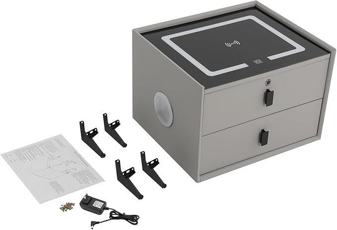 Smart Nightstand with Charging Station, Adjustable LED, USB Ports, Fingerprint