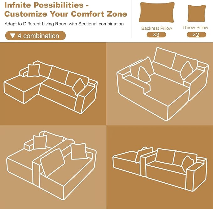 108" Sectional Couches for Living Room Cloud Couch Sofa
