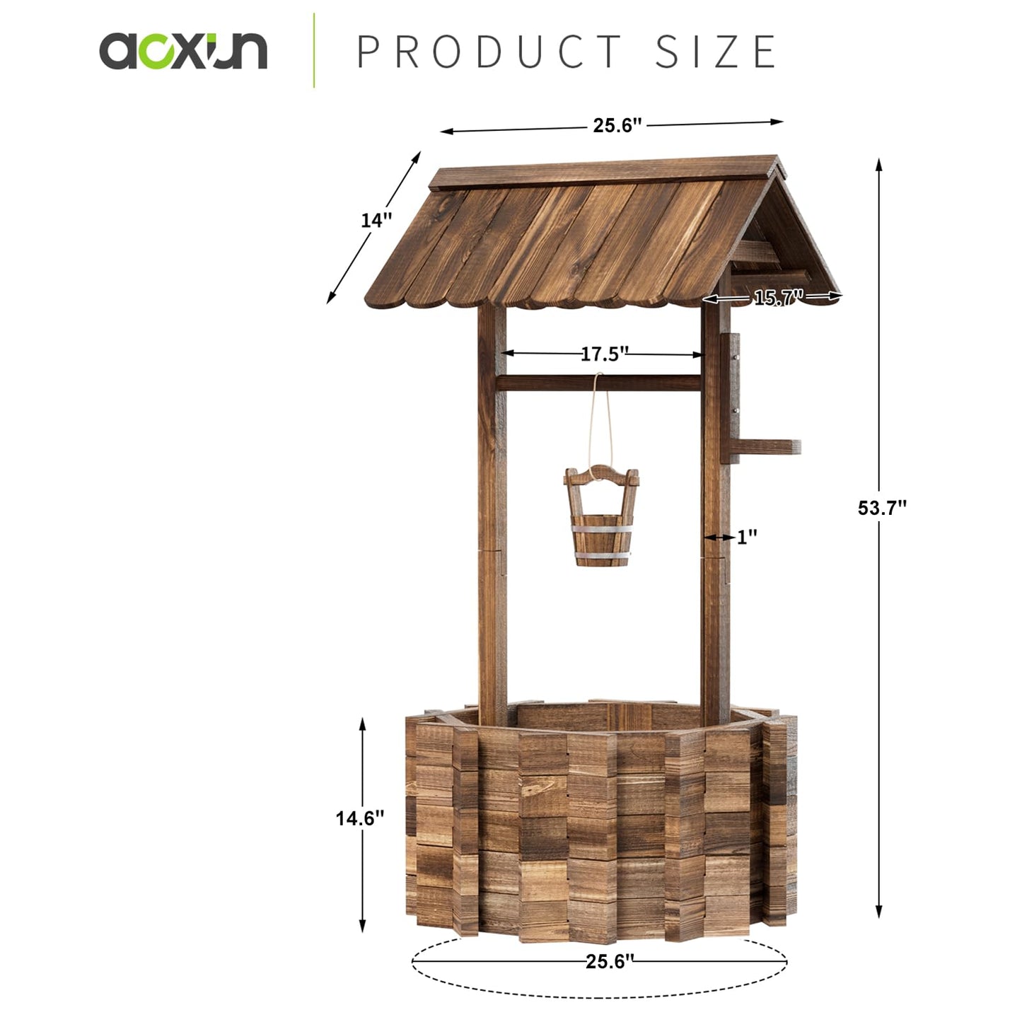 Aoxun Outdoor Wooden Wishing Well Planters with Hanging Bucket, Garden Helper, Rustic Garden Decor for Outside, Yard and Patio, Upgrade - Reinforced Base, Brown