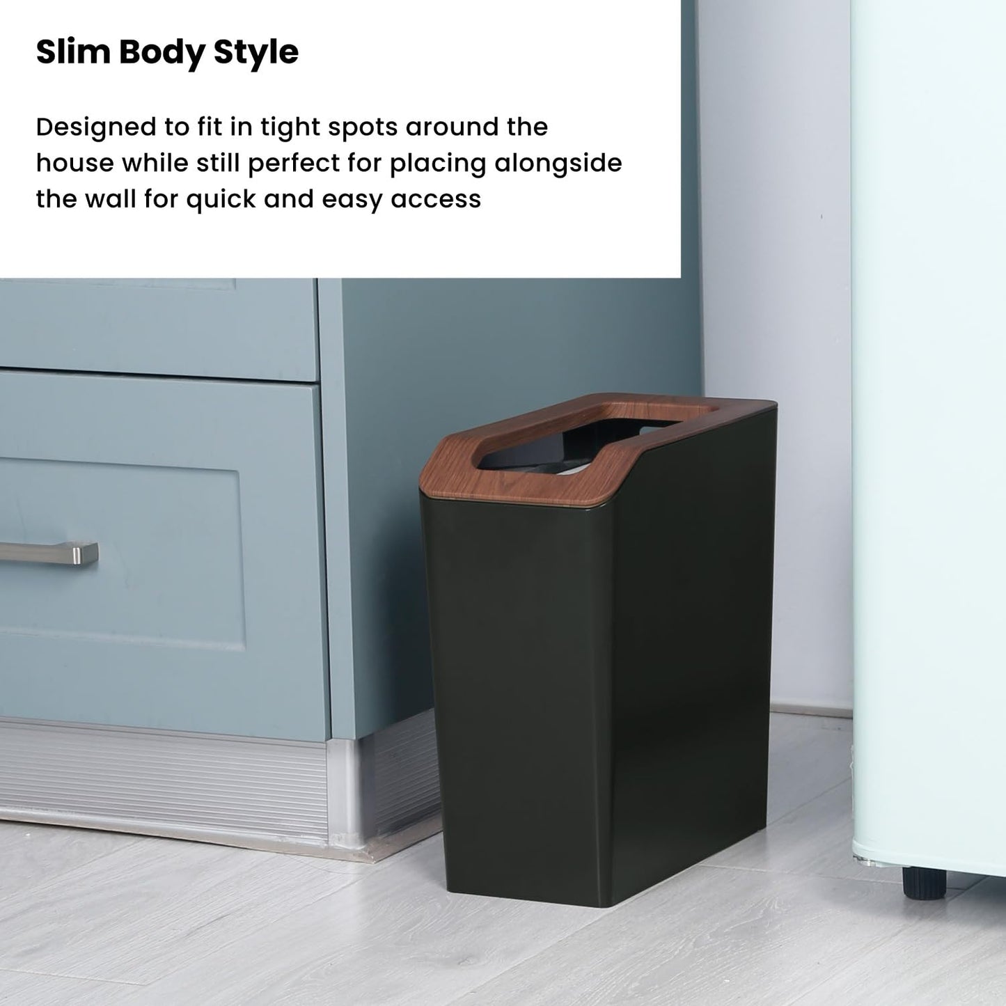 Home Zone Living 2-Pack 2-Gallon Small Trash Can, Slim Rectangular Wastebasket with Open Top, Virtuoso Collection