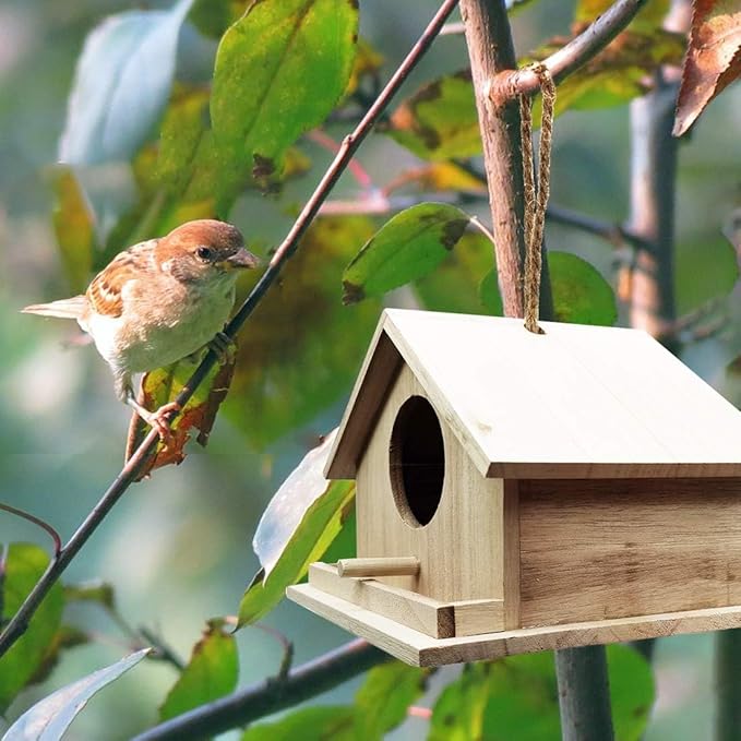Bird Houses for Outside Bluebird Houses for Outdoors Hanging Wooden Birdhouse Hand-Painted Bird Nest Garden Patio Decor for Wren Swallow Sparrow Throstle Finch