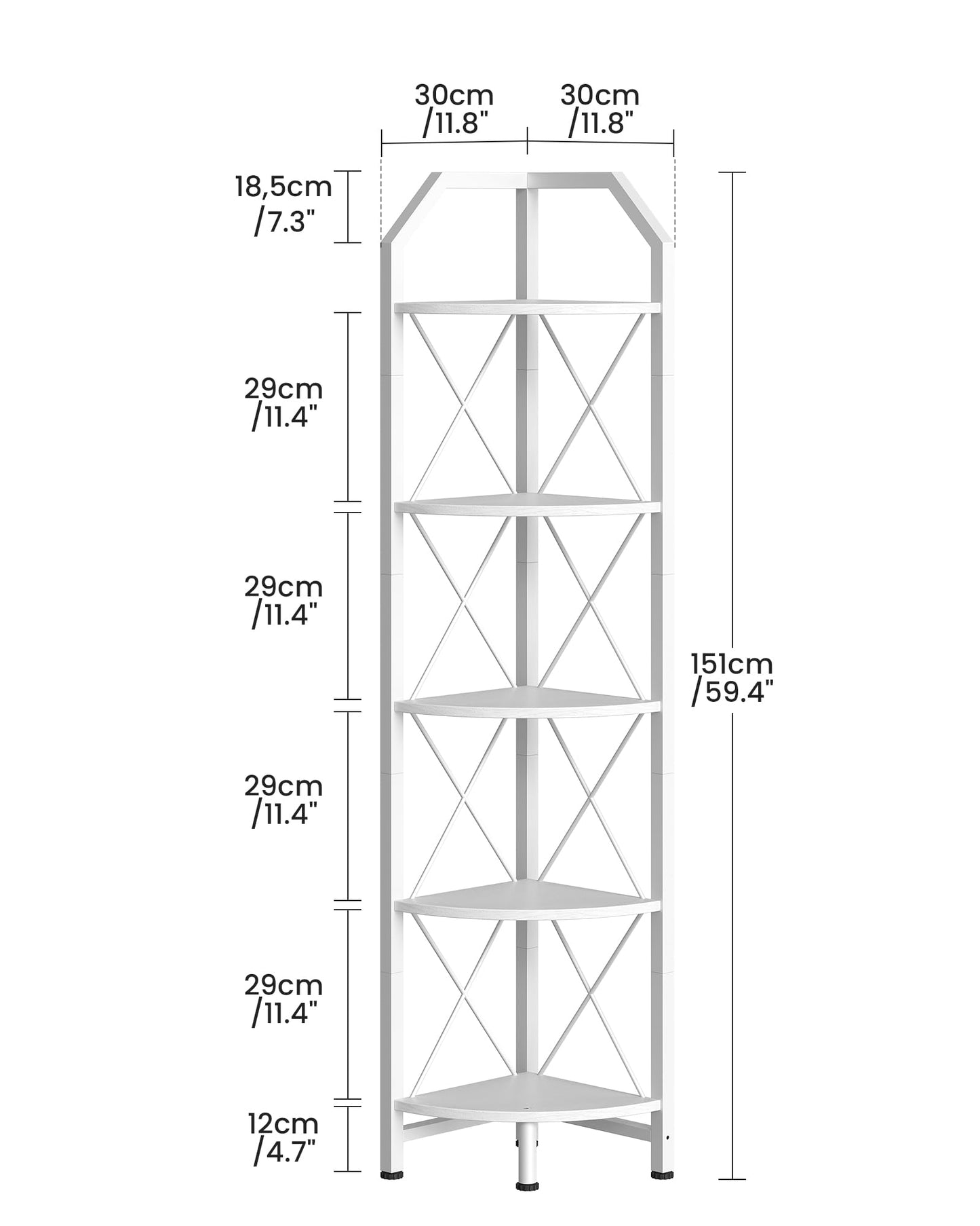 CHOEZON 5-Tier Corner Shelf, Industrial Corner Bookshelf, 59.4" Corner Storage Stand, Plant Stand Display Shelf, Corner Bookcase for Bedroom, Living Room, Home Office, White TCJ10WB