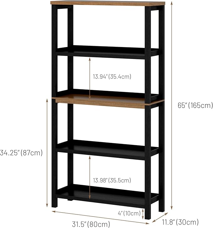 Vlsrka Wooden Bookshelf with Lights, 5 Tier Bookshelf with Storage, Tall