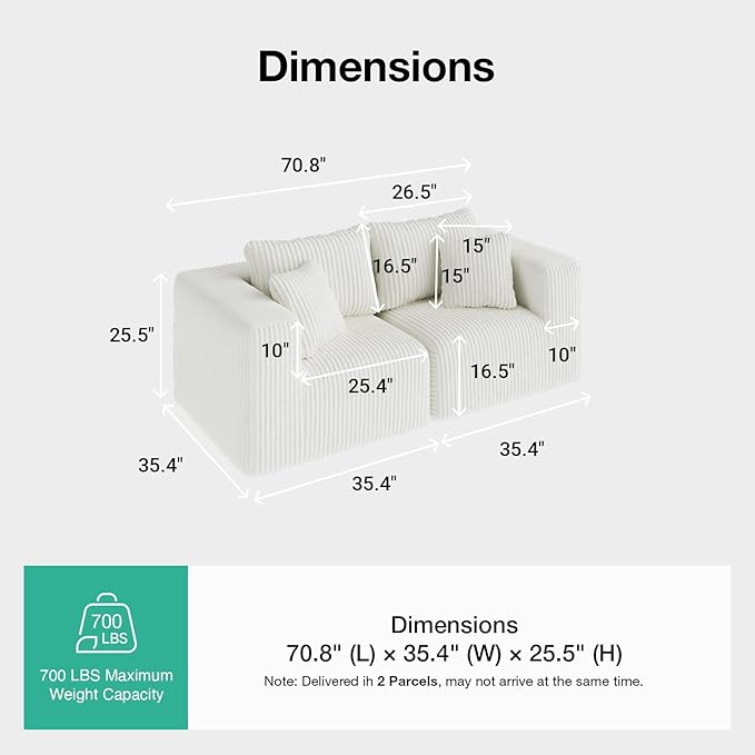 Novilla 70.8" Modular Sectional Sofa, Modern Cloud Sectional Couch