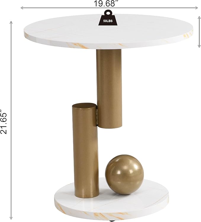Modern Oval Coffee Table Set of 2, Faux Marble Coffee Table and Round End Table