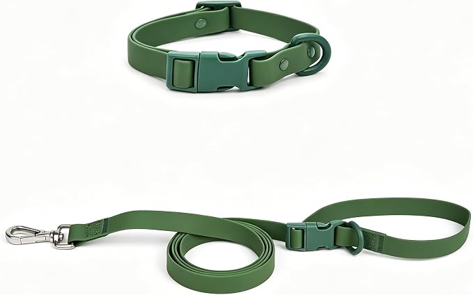 Ovale Waterproof PVC Dog Collar&Leash Set,Leash with Buckle.(M, Army Green) | Durable PVC Material Easy to Clean, Multi Ways to Wear Hand/Waist/Shoulder