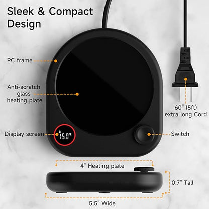 Coffee Mug Warmer for Desk, Electric Cup Heater for Tea Milk Beverages with Adjustable Temperature Display, Auto Shut Off Timer Mug Sensor, Candle Wax Heating Plate, Ideal Gift Accessory