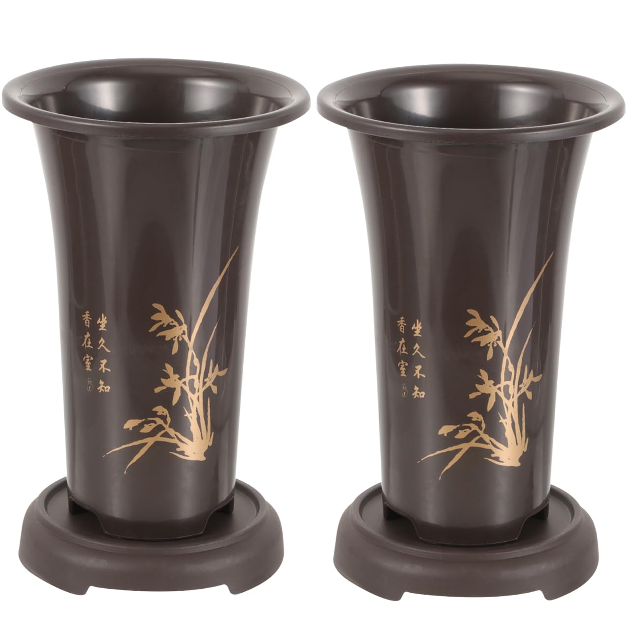 2-Pack Tall Orchid Pots with Drainage Trays, 9.4 Inch Plastic Breathable Planters for Cymbidium & Indoor Plants, Lightweight Chinese Style Bonsai Nursery Container
