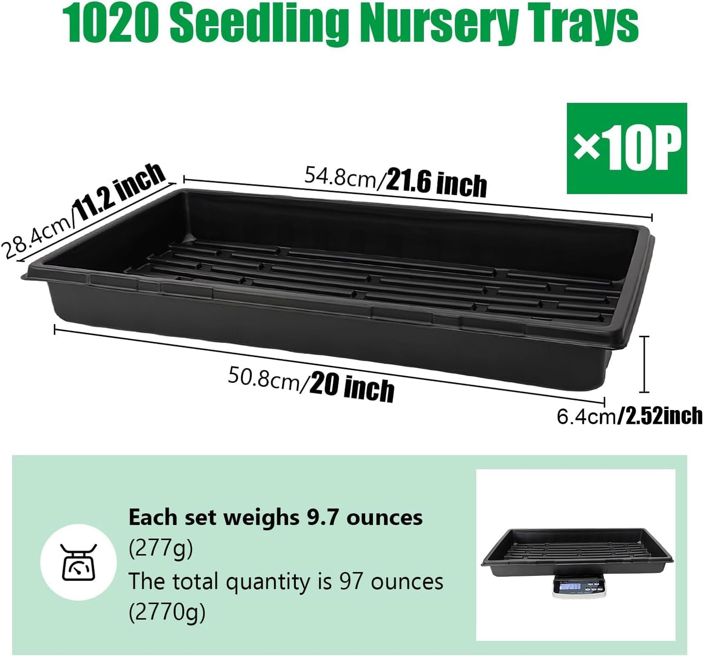 RooTrimmer 10 Pack 1020 Trays and 60 Pack Reusable 12-Cell Seed Starter Tray for Seedlings, Plant Germination