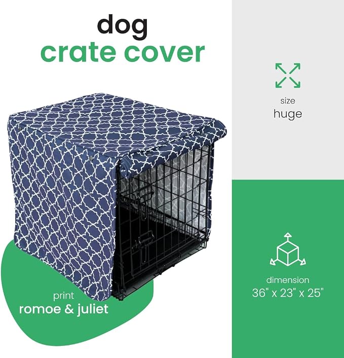 Molly Mutt Romeo & Juliet Dog Crate Cover, 100% Cotton Canvas Cover with 2 Roll-Up Panels, Ideal for Dog or Cat Crate, Durable, Washable, and Free of Harmful Chemicals, 36" x 23" x 25"