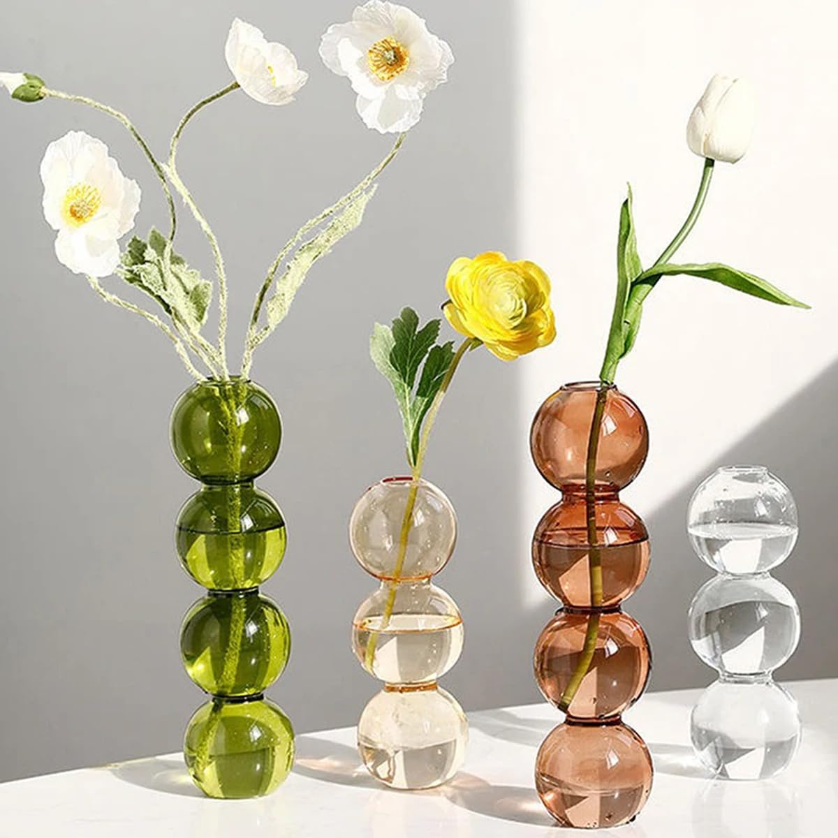 LKXHarleya Aesthetic Ball Aesthetic Decorative Vase, Glass Bubble Vases Ball Bud Vase for Centerpieces, Flower Arrangement, 2.36 x 8.66 Inch, Green